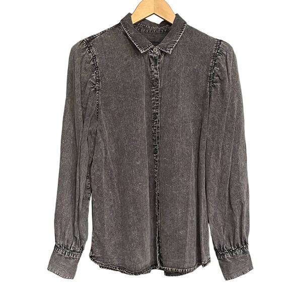 Rails Angelica Top Puff Sleeve Chambray Black Acid Wash Size Large Button up - Picture 1 of 7
